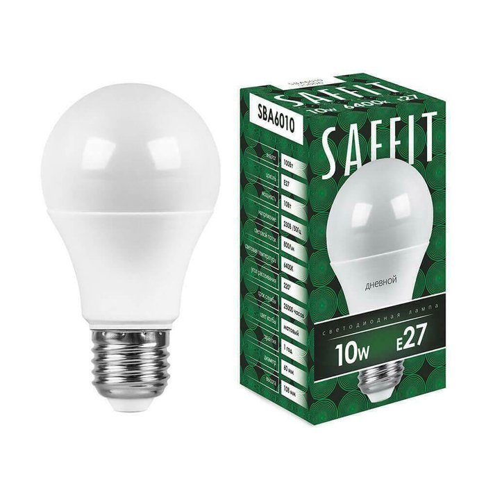 Лампа светодиодная Saffit E27 10W 6400K Шар Матовая SBA6010 55006 Лампа светодиодная Saffit E27 10W 6400K Шар Матовая SBA6010 55006