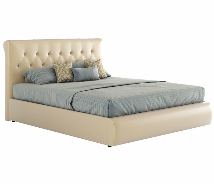 Кровать Амели 140х200 с подъемным механизмом и матрасом бежевого цвета