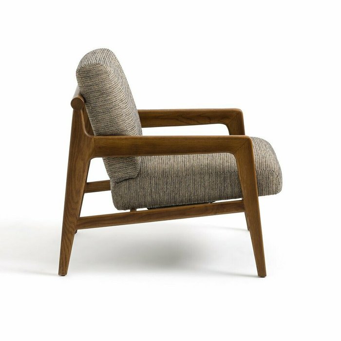 Кресло винтажное из ткани меланж и дуба Vinato коричневого цвета - лучшие Интерьерные кресла в INMYROOM