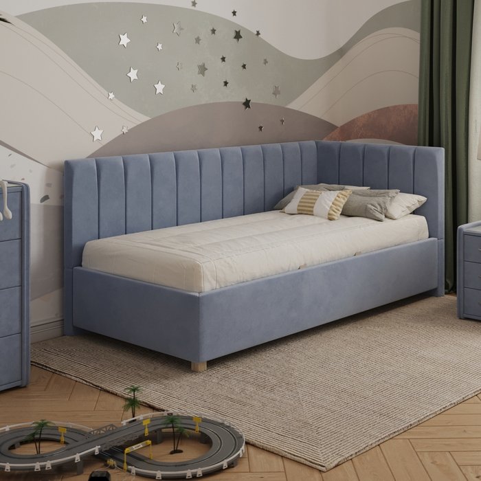 Кровать Помпиду 90х200 серого цвета без подъемного механизма - купить Одноярусные кроватки по цене 25946.0