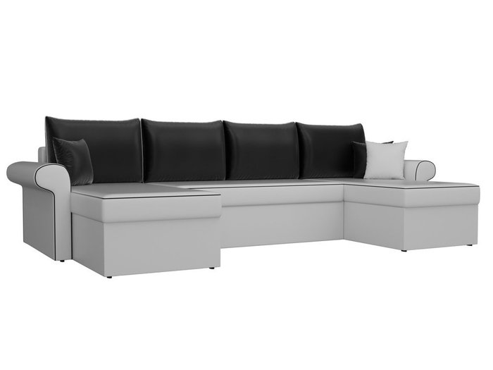 Угловой диван-кровать Милфорд черно-белого цвета (экокожа)