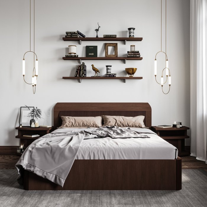Кровать Магна 160х200 темно-коричневого цвета с подъемным механизмом - купить Кровати для спальни по цене 21230