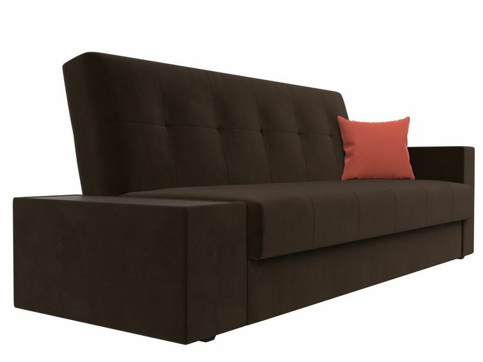 Диван-кровать Лига 020 темно-коричневого цвета с коралловой подушкой и столом слева - лучшие Прямые диваны в INMYROOM