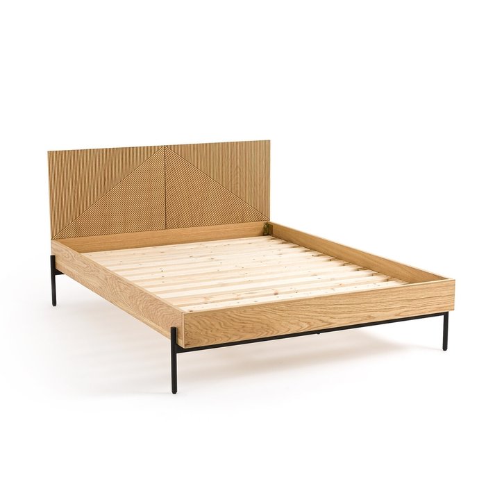 Кровать с основанием из светлого дуба Lodge 160x200 бежевого цвета - лучшие Кровати для спальни в INMYROOM