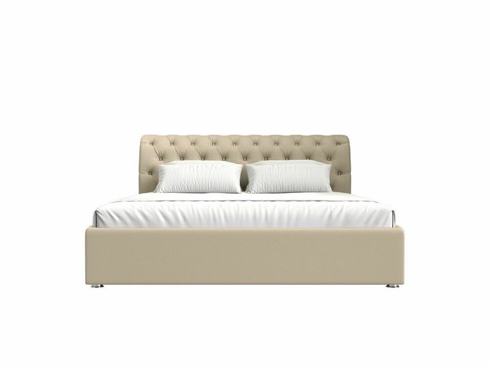 Кровать Сицилия 160х200 бежевого цвета с подъемным механизмом (экокожа) - купить Кровати для спальни по цене 86999.0