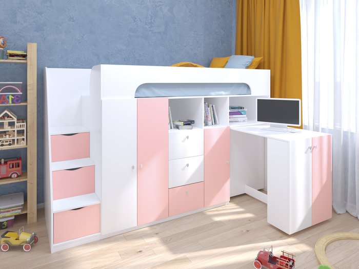 Кровать-чердак Астра 11 80х190 бело-розового цвета - купить Кровати-чердаки по цене 34100.0