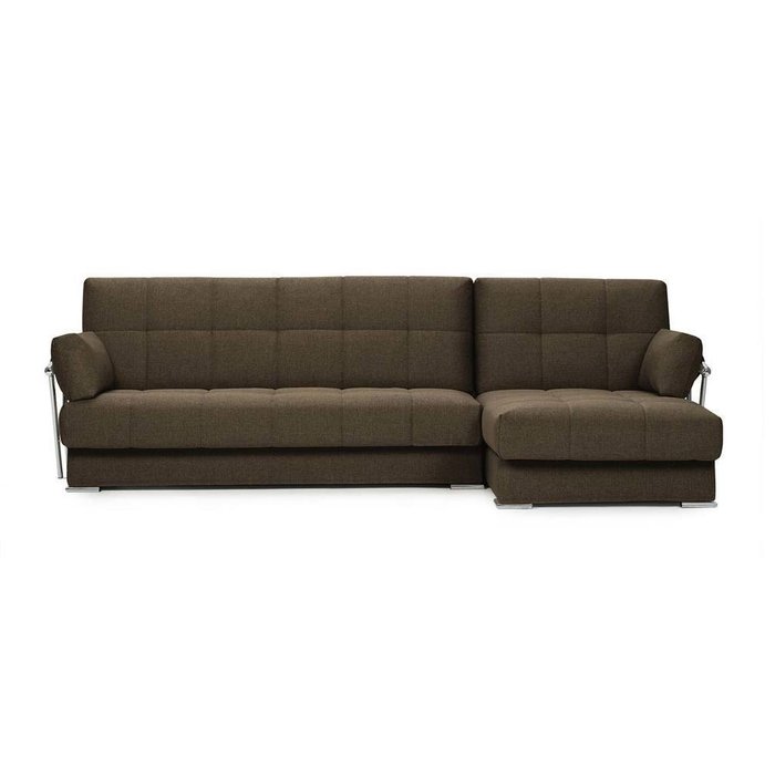 Угловой диван-кровать Дудинка из рогожки коричневого цвета