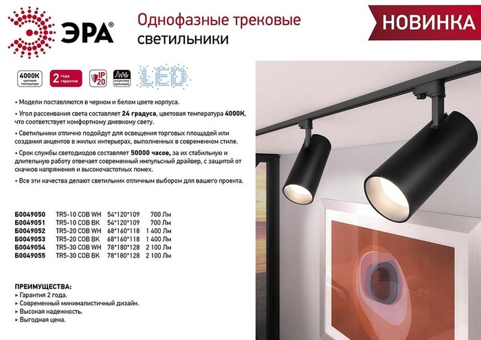 Трековый однофазный светильник ЭРА TR5-20 COB BK Б0049053 - лучшие Трековые светильники в INMYROOM Трековый однофазный светильник ЭРА TR5-20 COB BK Б0049053 - лучшие Трековые светильники в INMYROOM