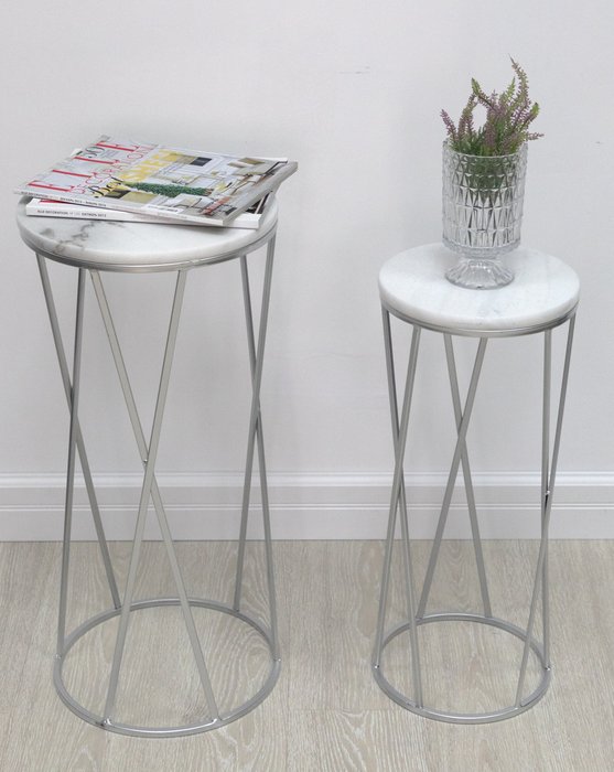 Набор столиков с мрамором на металлическом основании белого цвета - купить Консоли по цене 22270.0