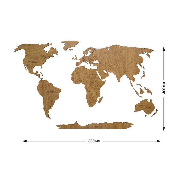 Деревянная карта мира Continent Еdition с гравировкой материков цвета дуб - купить Декор стен по цене 1190.0