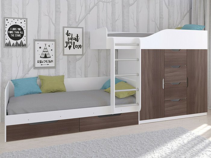 Двухъярусная кровать Астра 6 80х190 цвета Дуб шамони-белый - купить Двухъярусные кроватки по цене 38400.0