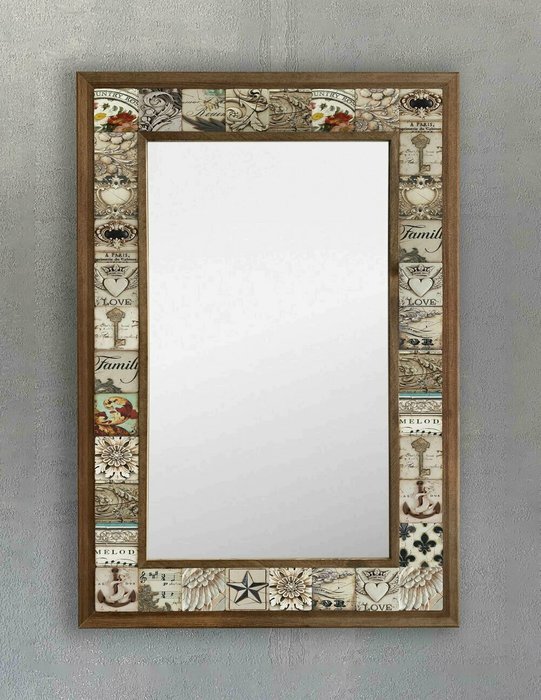 Настенное зеркало 43x63 с каменной мозаикой бежевого цвета - купить Настенные зеркала по цене 22495.0