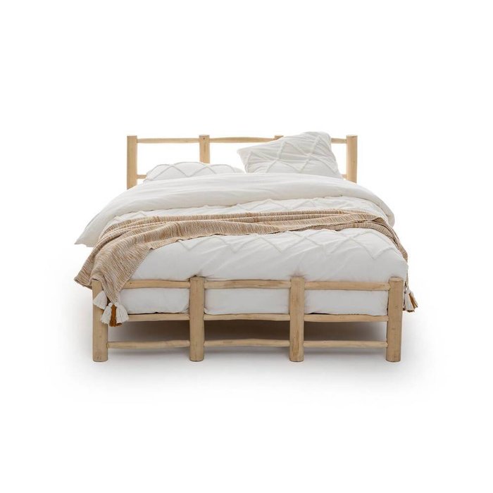 Кровать из массива тика Ghada 160х200 бежевого цвета - купить Кровати для спальни по цене 54415.0