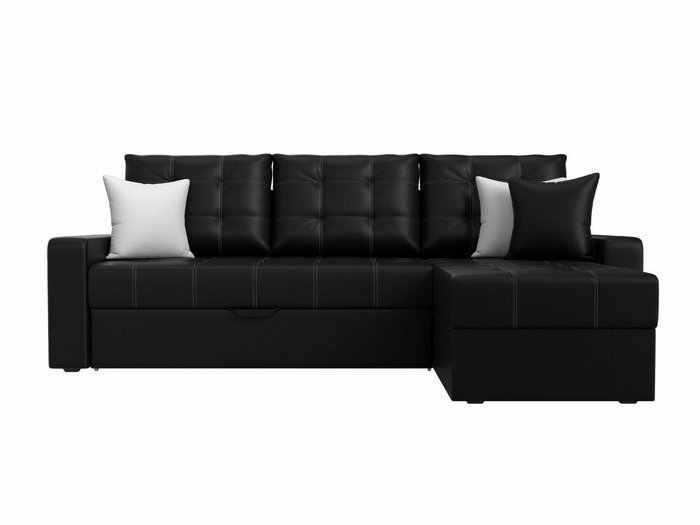 Угловой диван-кровать Ливерпуль  черного цвета (экокожа) правый угол - купить Угловые диваны по цене 39999.0