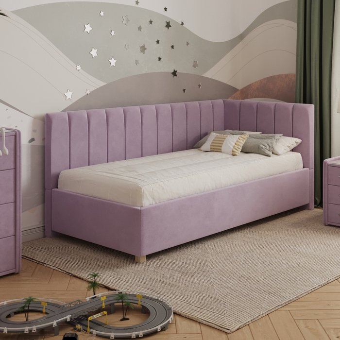 Кровать Помпиду 90х200 сиреневого цвета без подъемного механизма - купить Одноярусные кроватки по цене 24966.0