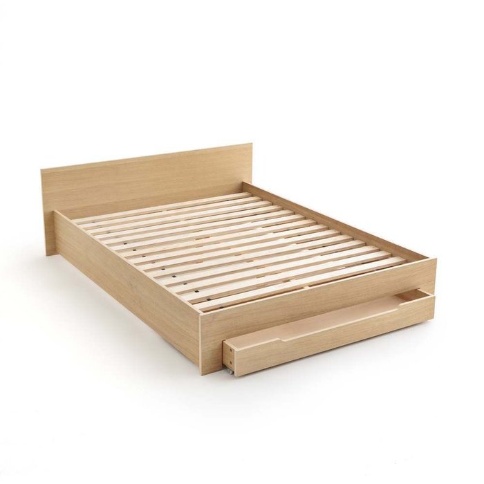 Кровать с каркасом для матраса и выдвижным ящиком Crawley 160х200 бежевого цвета - купить Кровати для спальни по цене 57771.0