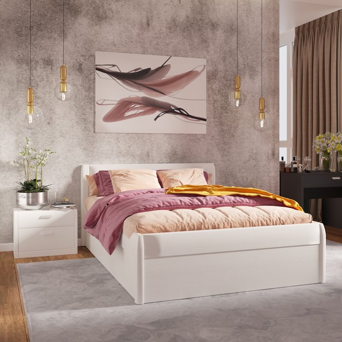 Кровать Илона 140х200 белого цвета с подъемным механизмом  - купить Кровати для спальни по цене 13761.0