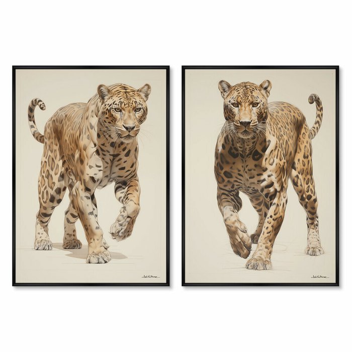 Набор из двух репродукций картин Leopards hunt, 2024г.