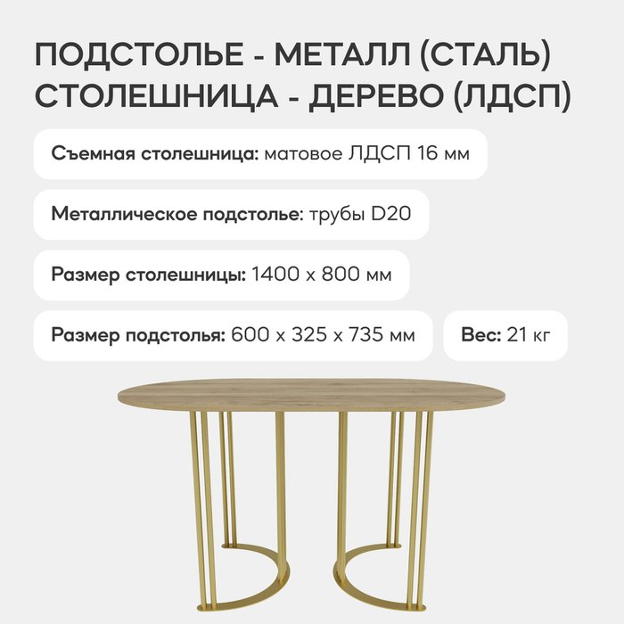 Обеденный стол Violur 140 с металлическим золотым подстольем и со столешницей орех - лучшие Обеденные столы в INMYROOM