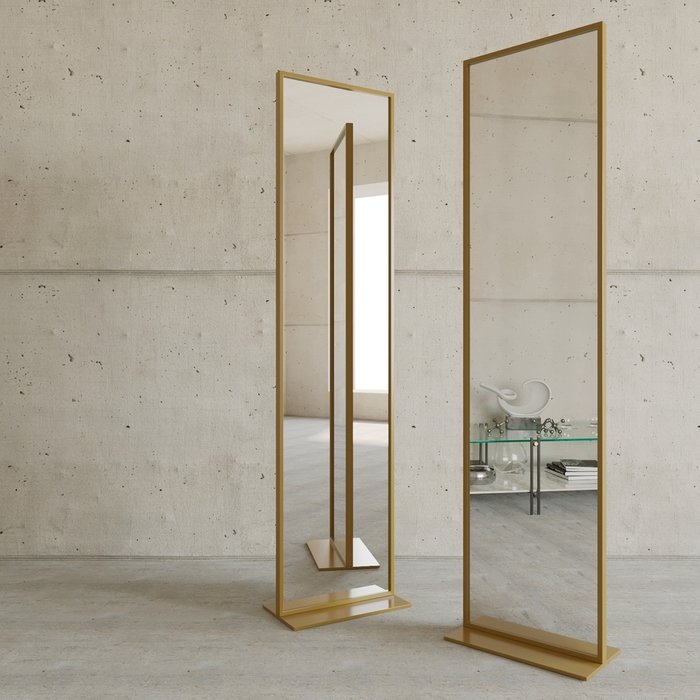 Дизайнерское напольное двухстороннее зеркало Zeliso-ll в металлической раме золотого цвета - купить Напольные зеркала по цене 28900.0