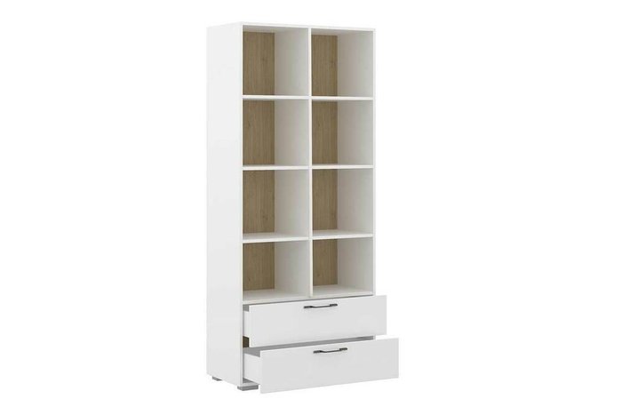 Шкаф книжный Нордвик белого цвета с двумя ящиками - купить Книжные шкафы по цене 37490.0