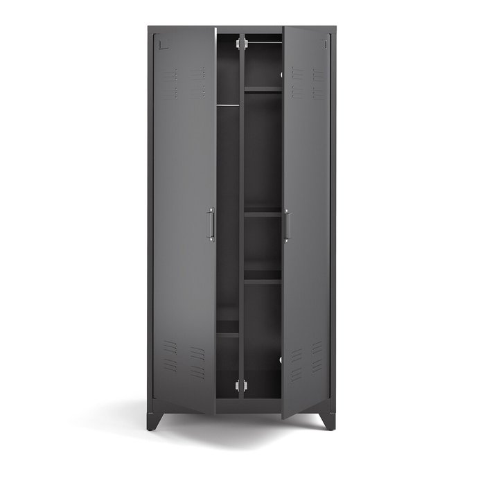 Шкаф с дверками из металла Hiba серого цвета - лучшие Шкафы распашные в INMYROOM