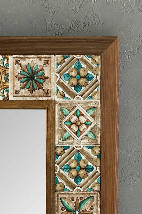 Настенное зеркало 33x33 с каменной мозаикой бежево-зеленого цвета - лучшие Настенные зеркала в INMYROOM