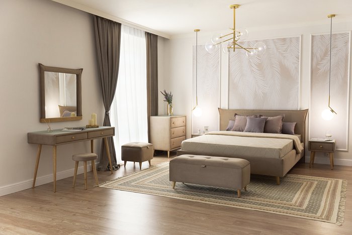 Кровать Олимпия 160x200 на деревянных ножках серого цвета - купить Кровати для спальни по цене 26999.0