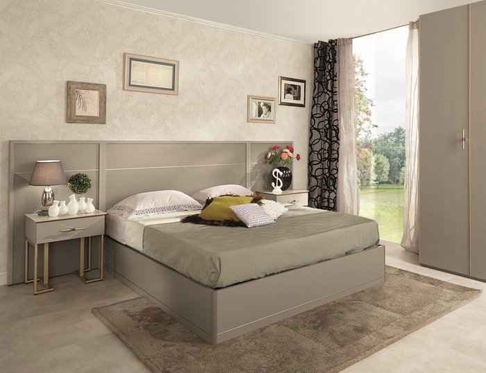 Кровать с подъемным механизмом и молдингом Palmari 160х200 бежевого цвета - лучшие Кровати для спальни в INMYROOM