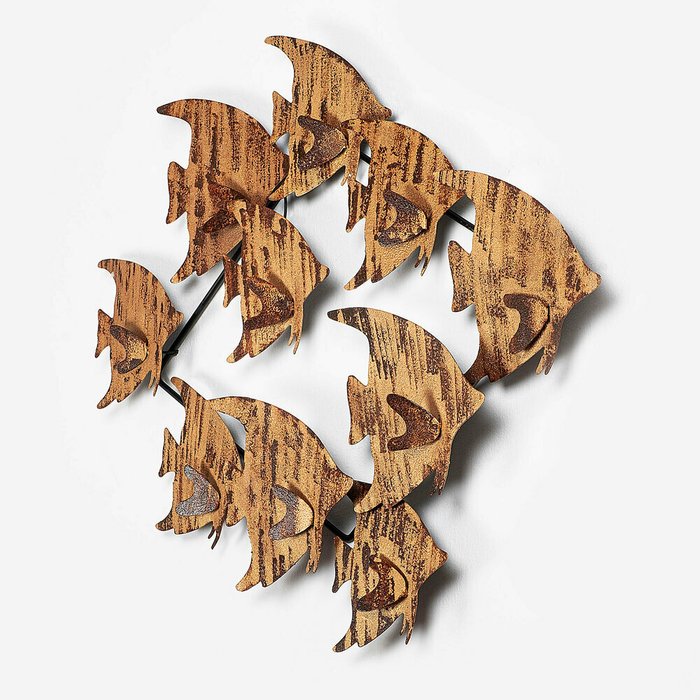 Настенный декор ручной работы Рыбы 47х55 из металла коричневого цвета