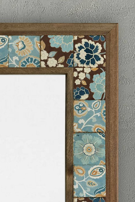 Настенное зеркало с каменной мозаикой 43x63 коричнево-голубого цвета  - лучшие Настенные зеркала в INMYROOM
