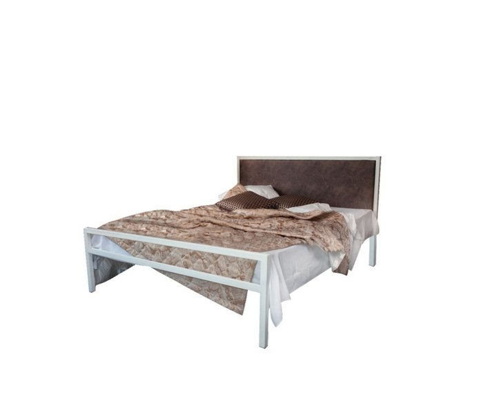Кровать Лоренцо 160х200 белого цвета с коричневой вставкой