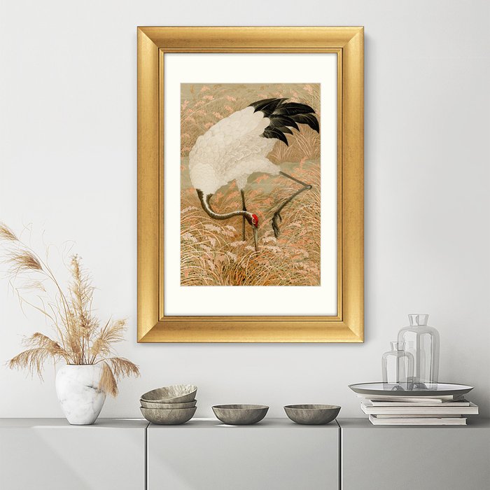 Репродукция картины в раме Sarus crane in rice field, 1884г. - лучшие Картины в INMYROOM