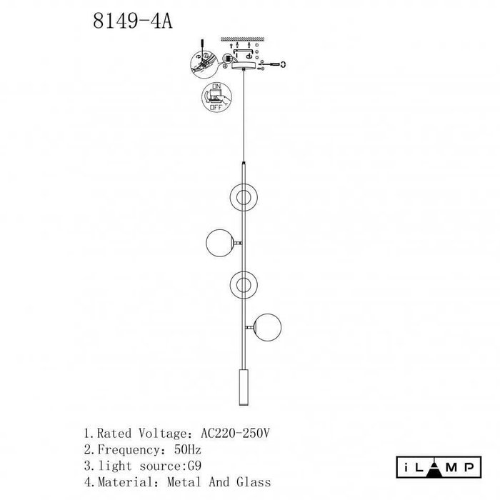 Подвесная люстра iLamp Artis 8149P/4A BR-SM - купить Подвесные люстры по цене 12990.0