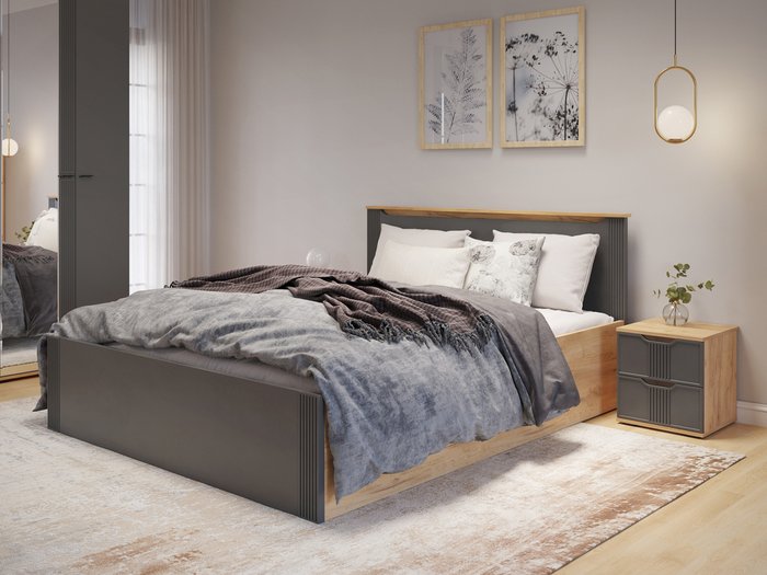 Кровать с подъемным механизмом Эмилия 160х200 серого цвета - лучшие Кровати для спальни в INMYROOM