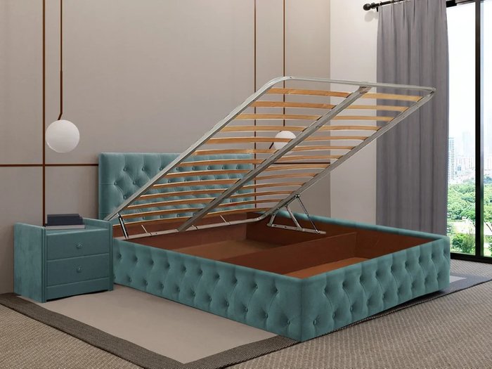 Кровать Герцогиня тёмно-бирюзового цвета 140х200 с подъемным механизмом - купить Кровати для спальни по цене 44520.0