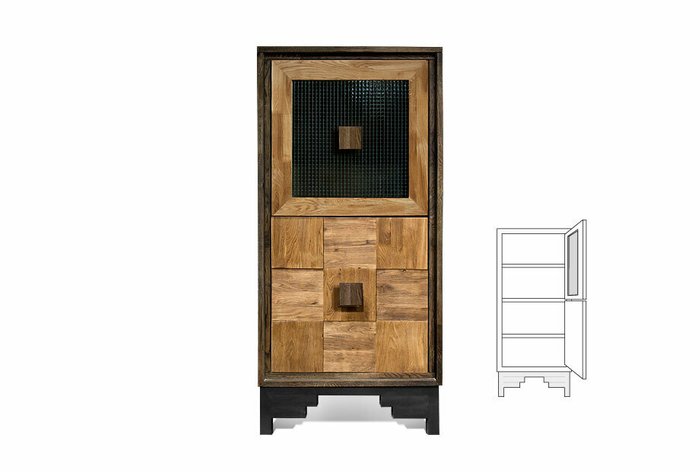 Комод Cube Design узкий с фасадом шашки и вставками из стекла Комод Cube Design узкий с фасадом шашки и вставками из стекла