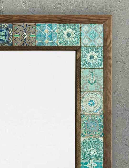 Настенное зеркало с каменной мозаикой 53x73 коричнево-бирюзового цвета - лучшие Настенные зеркала в INMYROOM
