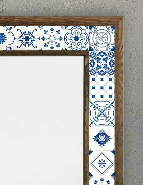 Настенное зеркало с каменной мозаикой 53x73 в раме бело-синего цвета - купить Настенные зеркала по цене 27866.0