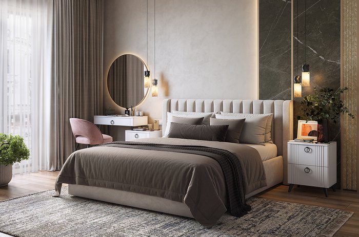 Кровать без подъемного механизма Ева 160х200 темно-бежевого цвета - лучшие Кровати для спальни в INMYROOM