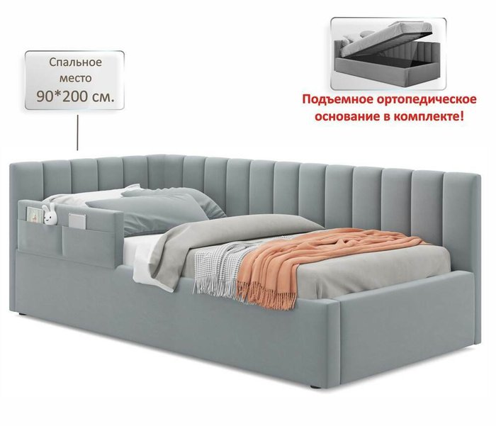Кровать Milena 90х200 серого цвета с подъемным механизмом - купить Кровати для спальни по цене 25990.0