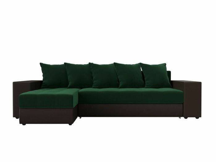 Угловой диван-кровать Дубай зелено-коричневого цвета (ткань/экокожа) левый угол - купить Угловые диваны по цене 57999.0