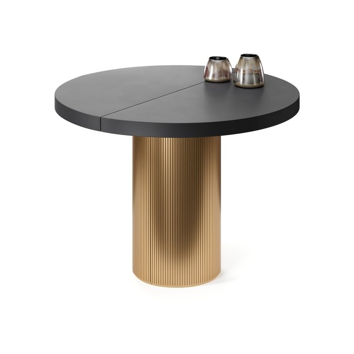 Обеденный стол раздвижной Бунда на золотом основании с черной столешницей - лучшие Обеденные столы в INMYROOM