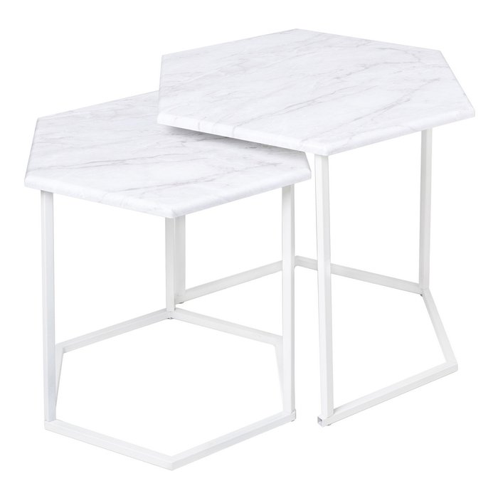 Набор из двух журнальных столиков МеталлАрт М003 белого цвета Набор из двух журнальных столиков МеталлАрт М003 белого цвета