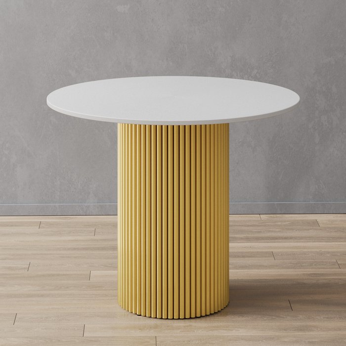 Обеденный стол Trubis Wood L 90 бело-золотого цвета - лучшие Обеденные столы в INMYROOM