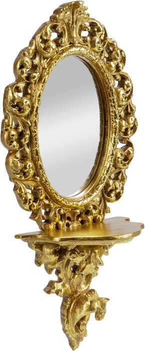Зеркало настенное с полочкой золотого цвета - купить Настенные зеркала по цене 3578.0