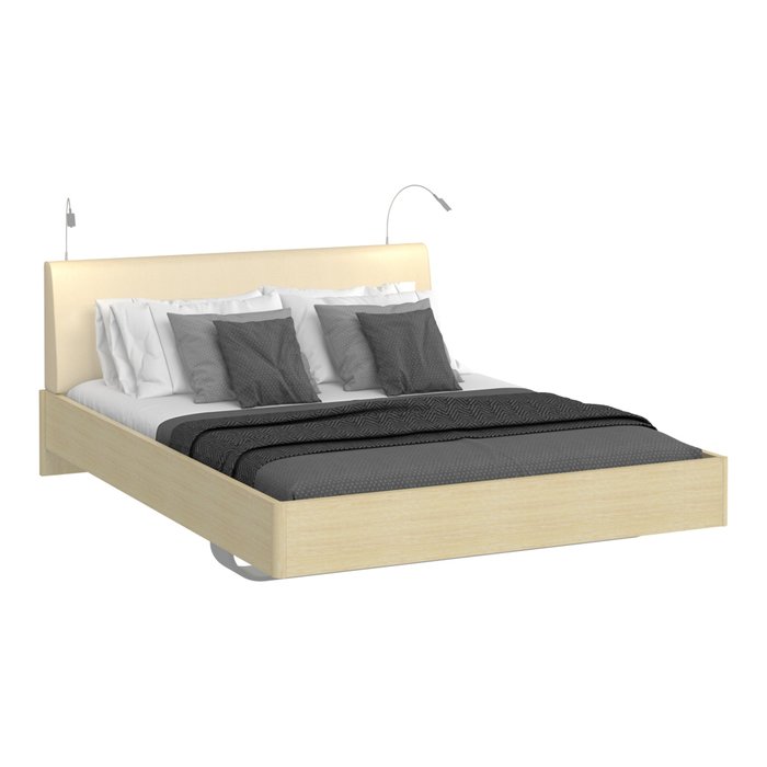 Кровать Элеонора 160х200 бежевого цвета с двумя светильниками - купить Кровати для спальни по цене 55264.0