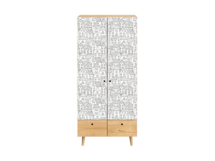 Шкаф Frida с бело-серым фасадом на деревянных ножках - купить Шкафы распашные по цене 53100.0