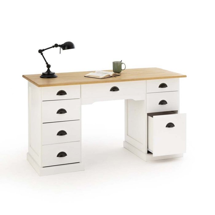 Стол письменный с двумя тумбами из сосны Betta белого цвета - лучшие Письменные столы в INMYROOM