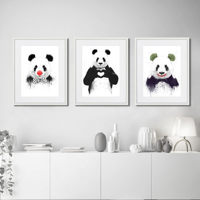 Набор из трех репродукций картин Pandas в деревянной раме